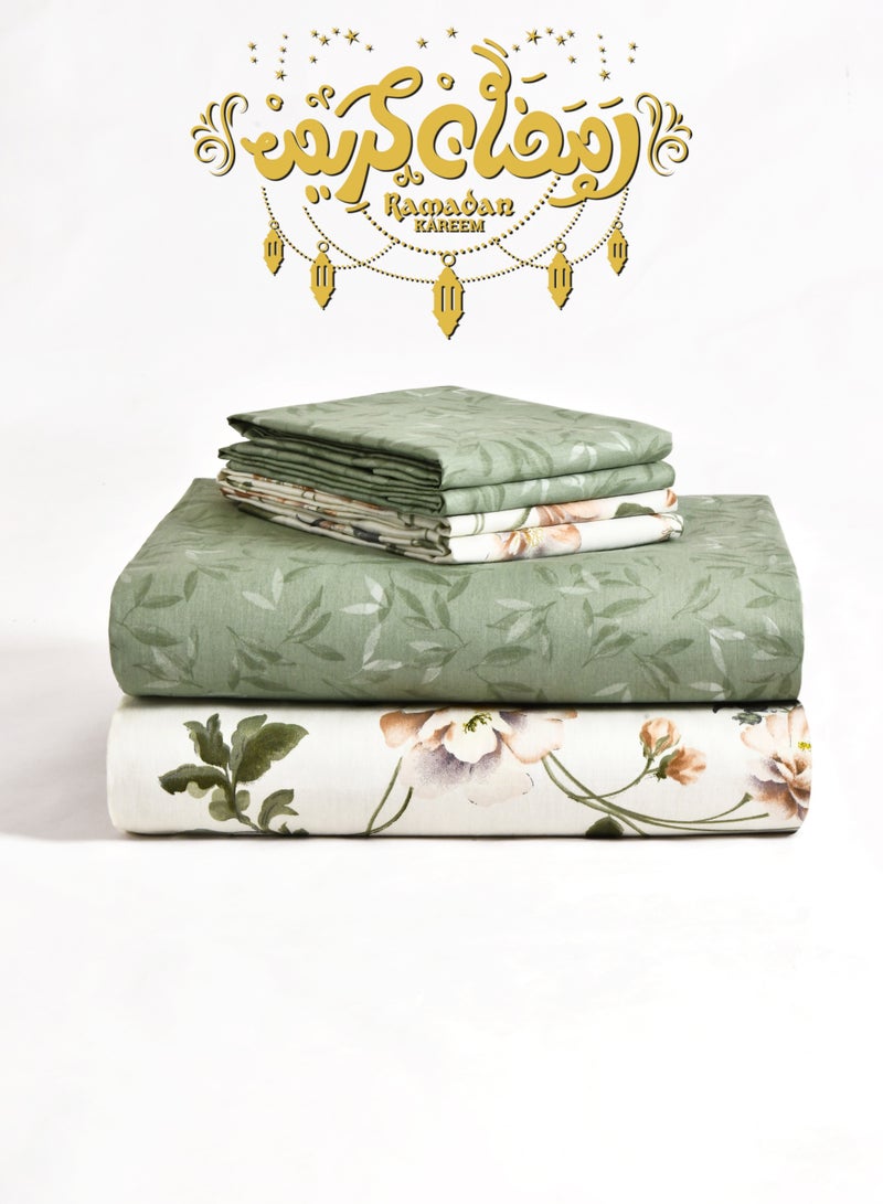 Master Home Textile Cotton Floral Duvet Cover Set, Fits 200 x 200 cm King Size Bed, 200TC Cotton, 6-Piece Set with Zipper Closure and Corner Ties - Image 1